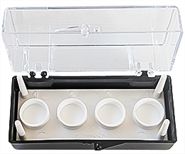 EM-Tec SJ5 clear styrene storage box for 4 x  Ø12.2mm JEOL cylinder stubs