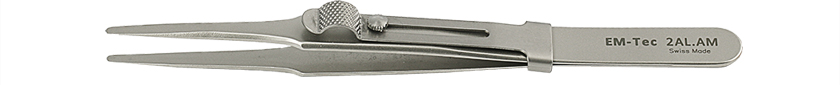 50-001320.jpg EM-Tec 2AL.AM high precision locking tweezers, style 2A, flat accurate round tips, anti-magnetic stainless steel